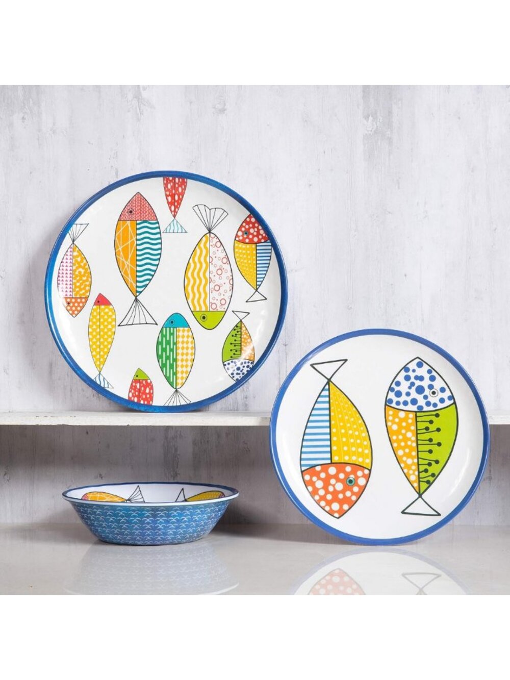 Stylish 12PCS Melamine Dinnerware Set for 4 - Fish Plates & Bowls, Durable